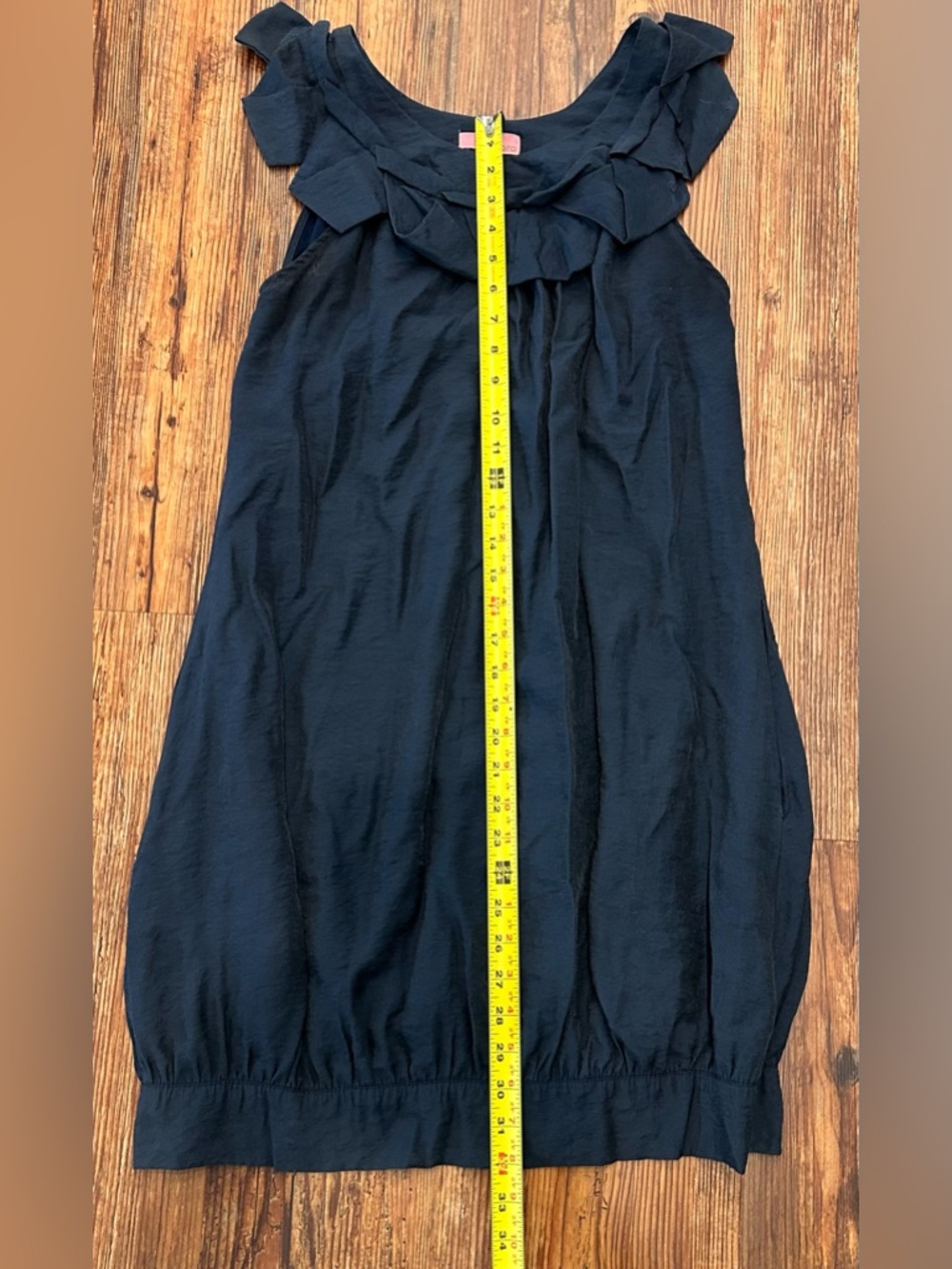 Navy Bubble Hem Mini Dress Ruffle Neck Resort Cocktail Chic Small - Picture 2 of 5